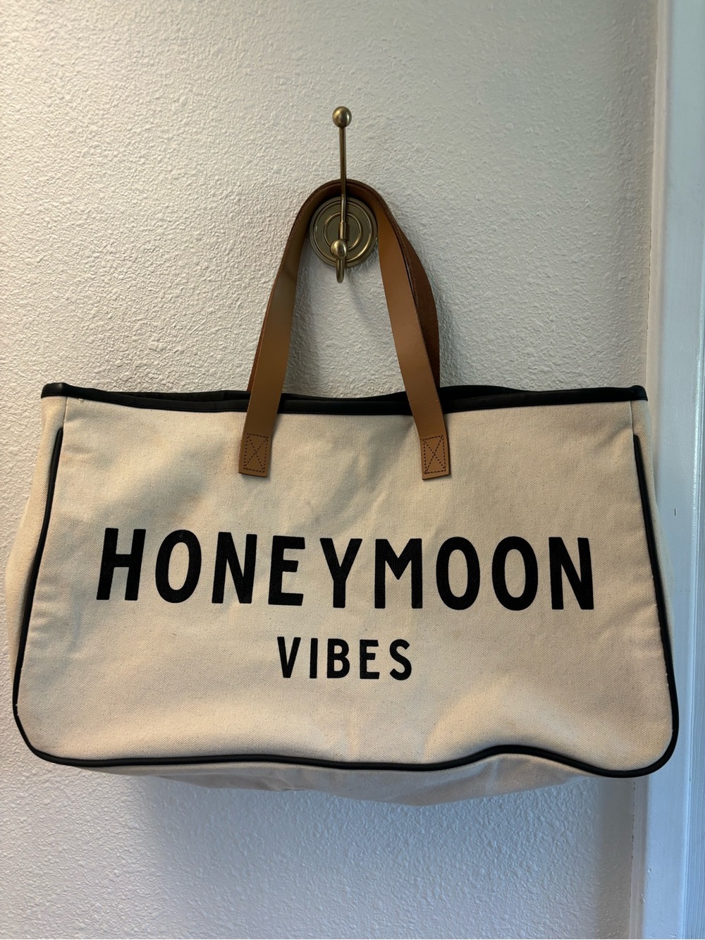 Canvas Tote Bag "HONEYMOON VIBES" - Cream with Black Lettering